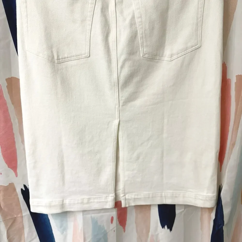 J. Crew Factory White Denim Midi Skirt Size 10